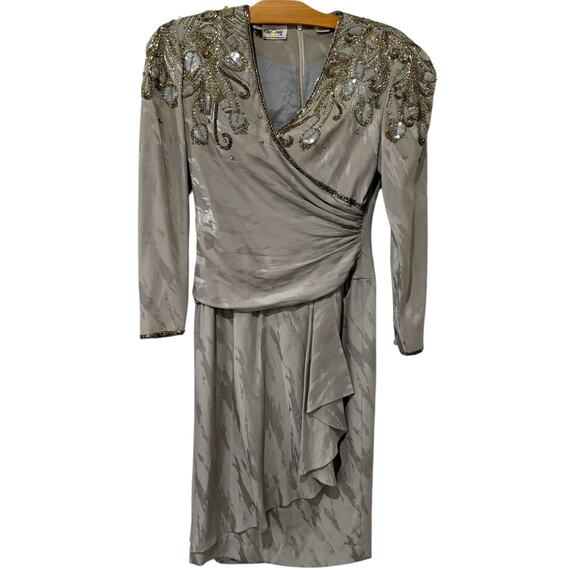 Vintage Oleg Cassini | Silk Dress Beads Ruffles Evening Wear Formal- Size 8 - Picture 1 of 13
